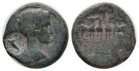 PHRYGIA, Apameia. Augustus. (27-14 BC). AE. Bronze
Obv : ΣΕΒΑΣΤΟΣ. Laureate head of Augustus, right. behind the bust countermark: cornucopia
Rev : Γ...
