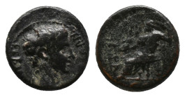 PHRYGIA. Synnada. Tiberius ? (14-37 AD). AE. Bronze Obv : CЄBACTOC CVNNAΔЄΩN. Bare head right.
Rev : ΟVΑΛЄΡΙΑΝΟV. Zeus seated left on throne, holding...