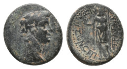 PHRYGIA, Aezanis. Gaius (Caligula). (37-41 AD). AE. Bronze (magistrate: Straton Medeios), Obv: Laureate head right Rev: Zeus standing left, holding ea...