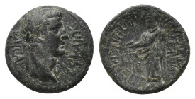 PHRYGIA. Aezanis. Caligula. (37-41 AD) AE. ( Magistrates: Straton Medeos). Obv: [ΓΑΙΟΣ ΚΑΙΣΑΡ]. Laureate head of Caligula, right.
Rev: ΑΙΖΑΝ[ΙΤωΝ ΕΠΙ...