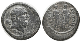 PHRYGIA, Hierapolis. Pseudo-autonomous issue. temp. Septimius Severus, (193-211 AD). AE. Bronze Obv: Bare head of bearded Hercules right, with club ov...