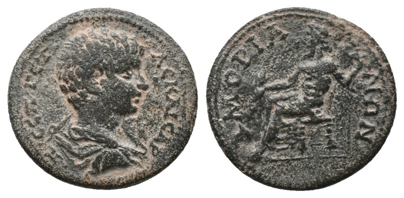 PHRYGIA. Amorium. Geta (Caesar, 198-209). AE. Bronze Obv: Π CЄΠ ΓЄTAC KAICAP. Ba...