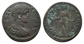 PISIDIA. Antioch. Geta (Caesar, 198-209). AE. Bronze
Obv : PO SEPT GETAS C. Bareheaded, draped and cuirassed bust right.
Rev : ANTIOCHE GEN COL. Tyc...