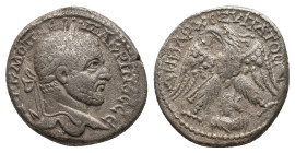 SYRIA, Seleucis and Pieria. Emesa. Macrinus, Tetradrachm (217-218 AD).Billon, Obv: AVT K M OΠ CЄ••••MAKPINOC CЄB Laureate head of Macrinus to right. R...