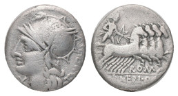 M. BAEBIUS Q.f. TAMPILUS. Rome. Denarius, (137 BC). AR Silver Obv: Helmeted head of Roma left; X (mark of value) below chin Rev: Apollo, holding branc...