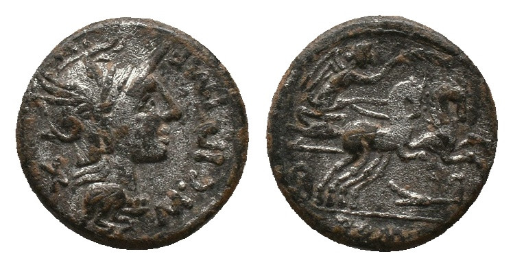 M. CIPIUS M. F., Rome. Denarius, (115-114 BC). AR Silver
Obv: M CIPI M F. Helme...