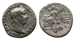 TRAJAN. Rome, Denarius, (98-117 AD). AR Obv: IMP CAES NERVA TRA-IAN AVG GERM, laureate head of Trajan right Rev. PM TR P COS III P P, Vesta seated lef...