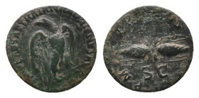 HADRIAN. Rome. Quadrans, (117-138 AD). AE. Obv: IMP CAESAR TRAIAN HADRIANVS AVG, eagle standing right on thunderbolt, head left, wings spread. Rev. P ...