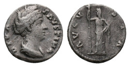 DIVA FAUSTINA I. Rome. Denarius. (138-141 AD). AR Obv: DIVA FAVSTINA, bust draped right Rev: AVGVSTA, Ceres standing left, holding long torch RIC 362 ...