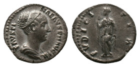 FAUSTINA JUNIOR wife of MARCUS AURELIUS Rome. Denarius. (175 A.D.), AR. Obv: FAVSTINA AVG PII AVG FIL, draped bust to right of Faustina Rev. PVDICITIA...
