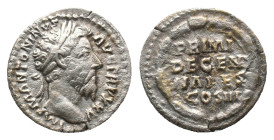 MARCUS AURELIUS. Rome. Denarius. (161-180 AD). AR Obv : IMP M ANTONINVS AVG TR P XXV, laureate head rightt Rev : PRIMIDECENNALES COS III, legend withi...