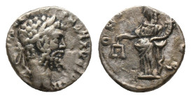 SEPTIMIUS SEVERUS. Emesa. Denarius. (193-211). AR
Obv : IMP CAE L SEP SEV PERT AVG CO II. Laureate head right.
Rev : MONETAE AVG. Moneta standing le...