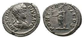 CARACALLA. Rome. Denarius. (198-217 AD) AR Obv: ANTONINVS PIVS AVG, Laureate head right. Rev: P M TR P VI COS RIC IV, Part I, -- Condition : Very fine...
