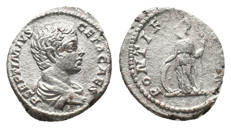 GETA Rome. Denarius. (209-211 AD) AR.
Obv: P SEPTIMIVS GETA CAES. Bust of Geta,...