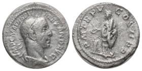 SEVERUS ALEXANDER. Rome. Denarius (222-235 AD). AR Obv: IMP C M AVR SEV ALEXAND AVG. Laureate and draped bust of Severus Alexander to right, seen from...