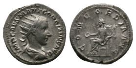 GORDIAN III. Rome. Antoninianus (238-244 AD). AR Obv: IMP CAES M ANT GORDIANVS AVG. Radiate bust right Rev: CONCORDIA AVG, Concordia seated to left, h...