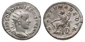 GORDIAN III. Rome. Antoninianus (238-244 AD). AR Obv: IMP GORDIANVS PIVS FEL AVG. Bust of Gordian III, radiate, draped, cuirassed, right Rev: FORTVNA ...