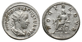 GORDIAN III. Rome. Antoninianus (238-244 AD). AR Obv: IMP GORDIANVS PIVS FEL AVG. Bust of Gordian III, radiate, draped, cuirassed, right Rev: FORTVNA ...
