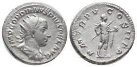 GORDIAN III. Rome. Antoninianus (238-244 AD). AR Obv: IMP GORDIANVS PIVS FEL AVG, radiate, draped and cuirassed bust right Rev: PM TR P V COS II PP, E...