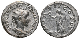 GORDIAN III. Rome. Antoninianus (238-244 AD). AR Obv: IMPCAESMANTGORDIANVSAVG - Radiate, draped and cuirassed bust right Rev: PMTRPIICOSPP - Victory a...
