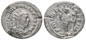 PHILIP I the ARAB. Rome, Antoninianus. (244-249 AD) AR Obv: IMP M IVL PHILIPPVS AVG, radiate and draped bust right Rev: P M TR P IIII COS II P P, Feli...