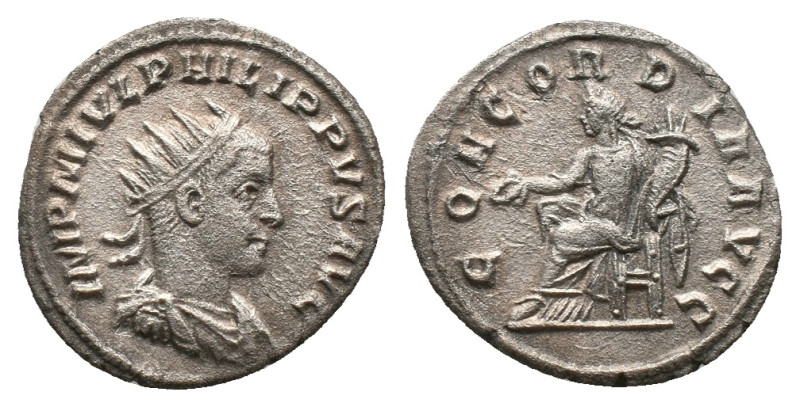 PHILIP II. Antioch. Antoninianus. (246-247 AD) AR Obv: Radiate draped and cuiras...