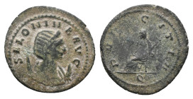 SALONINA. Rome. Antoninianus. (254-268 AD). Billon Obv : SALONINA AVG Bust draped r. on crescent, wearing stephane. Rev : PVDICITIA Pudicitia seated l...