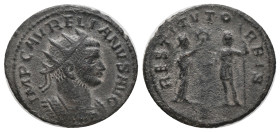 AURELIAN. Serdica?. Antoninianus. (270-275 AD). Billon Obv : AVRELIANVS AVG. Radiate and cuirassed bust right Rev : RESTITVTOR BIS / [..]. Female stan...