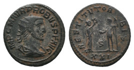 PROBUS. Siscia. Antoninianus. (276-282 AD). Billon Obv : IMP C M AVR PROBVS P F AVG Radiate, draped and cuirassed bust of Probus to right Rev : RESTIT...