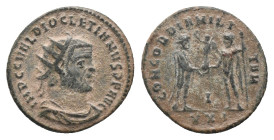 DIOCLETIAN. Antioch. Antoninianus. (284-305 AD). AE Obv: IMP C C VAL DIOCLETIANVS P F AVG. radiate, draped and cuirassed bust right
Rev: CONCORDIA MI...