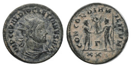 DIOCLETIAN. Antioch. Antoninianus. (284-305 AD). AE Obv: IMP C C VAL DIOCLETIANVS P F AVG. radiate, draped and cuirassed bust right
Rev: CONCORDIA MI...
