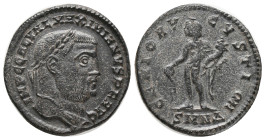 MAXIMINUS II. DAIA. Antioch. Nummus (305-306 AD). Obv: IMP C GAL VAL MAXIMINVS P F AVG. laureate bust of Maximinus right
Rev: GENIO AVGVSTI. Genius s...