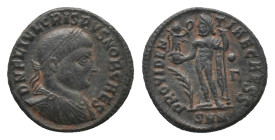 CRISPUS. Nicomedia. Follis (Caesar 316-326 AD). Obv: D N FL IVL CRISPVS NOB CAES, laureate, draped and cuirassed bust right
Rev: PROVIDENTIAE CAESS, ...