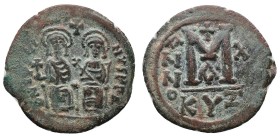 JUSTIN II with SOPHIA. (565-578 AD). AE. Follis Cyzicus Condition : Very fine. Weight : 11.15 gr
Diameter : 29.89 mm