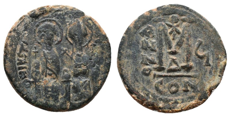 JUSTIN II with SOPHIA. (565-578 AD). AE. Follis Constantinople Condition : Very ...