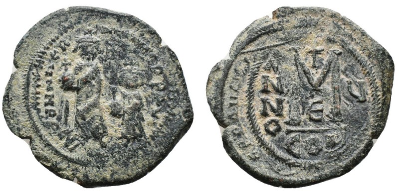 HERACLIUS with HERACLIUS CONSTANTINE (610-641 AD) AE. follis. Constantinople
Co...