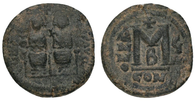 JUSTIN II with SOPHIA. (565-578 AD). AE. Follis Constantinople Condition : Very ...