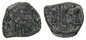 CONSTANS II, with CONSTANTINE IV, HERACLIUS, and TIBERIUS. (641-668 AD). AE Follis, Constantinople mint, uncertain officina Condition : Good very fine...