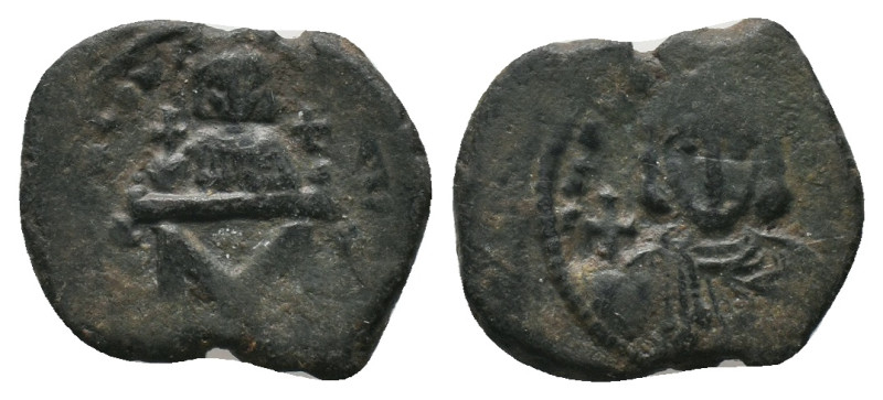 LEO III the "Isaurian", with CONSTANTINE V (717-741 AD). AE Constantinople Folli...