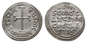 LEO IV and CONSTANTINE VI., Constantinople. Miliaresion. (776-780 AD). AR. Silver Obv : IhSUS XRISTUS NICA. Cross potent on three steps. Rev : LEONS C...