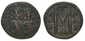LEO IV with CONSTANTINE VI, CONSTANTINE V and LEO III., Constantinople. Follis. (775-780 AD) AE
Obv : Facing busts of Leo IV and Constantine VI, both...