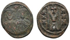LEO IV with CONSTANTINE VI, CONSTANTINE V and LEO III., Constantinople. Follis. (775-780 AD) AE
Obv : Facing busts of Leo IV and Constantine VI, both...