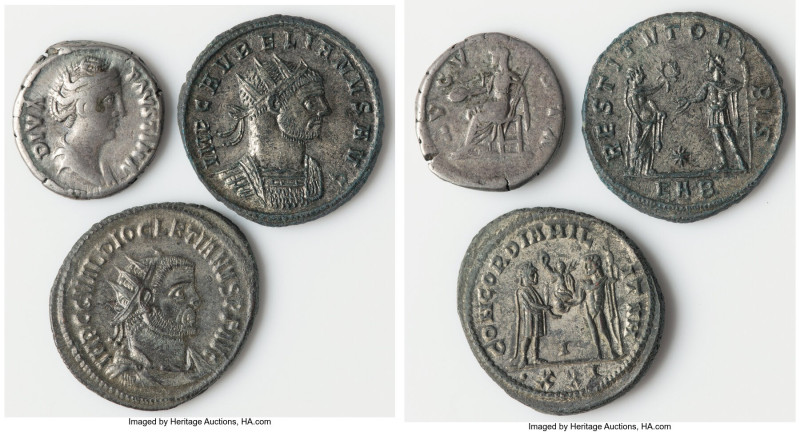 ANCIENT LOTS. Roman Imperial. Lot of three (3) AR and BI issues. VF-XF, Silverin...