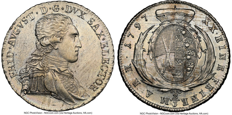 Saxony. Friedrich August III 2/3 Taler 1797-IEC UNC Details (Cleaned) NGC, Dresd...