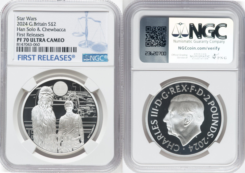 Charles III silver Proof "Han Solo & Chewbacca" 2 Pounds (1 oz) 2024 PR70 Ultra ...