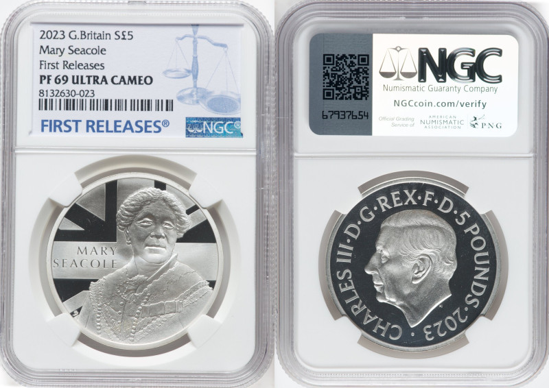 Charles III silver Proof "Mary Seacole" 5 Pounds 2023 PR69 Ultra Cameo NGC, Mint...