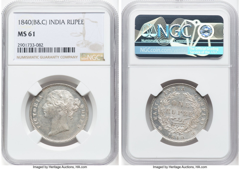 British India. Victoria Pair of Certified Rupees 1840-(b & c) MS61 NGC, Calcutta...