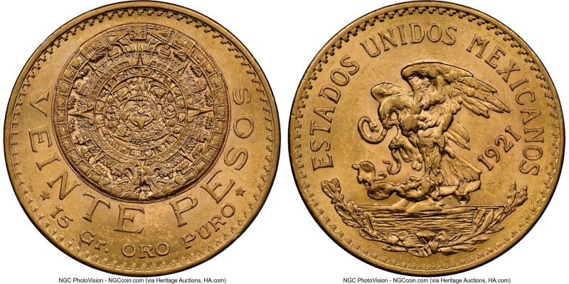 Estados Unidos gold 20 Pesos 1921/10 MS63 NGC, Mexico City mint, KM478, Fr-171. ...