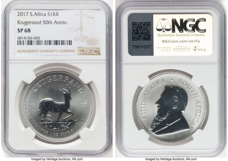 Republic 3-Piece Lot of Certified silver Krugerrands NGC, 1) Specimen "50th Anni...