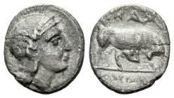 Lucania, Thurium Triobol circa 300-280 - Ex Naville Numismatics sale 54, 2019, 26. From the E.E. Clain-Stefanelli collection.